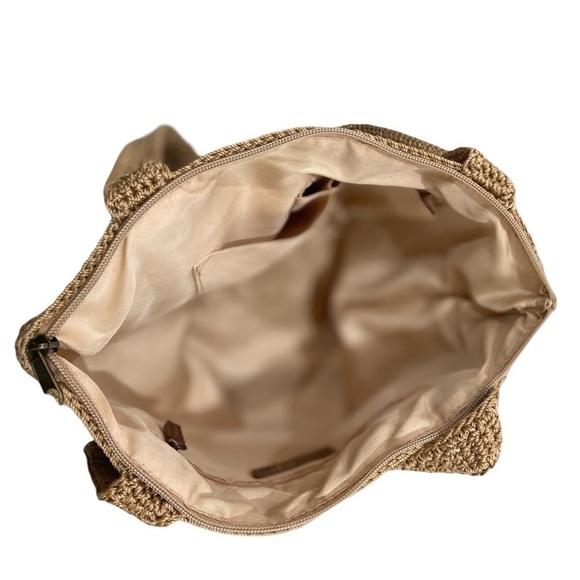 The Sak neutral stripe crochet over gold metallic shoulder bag top zipper - Picture 6 of 13